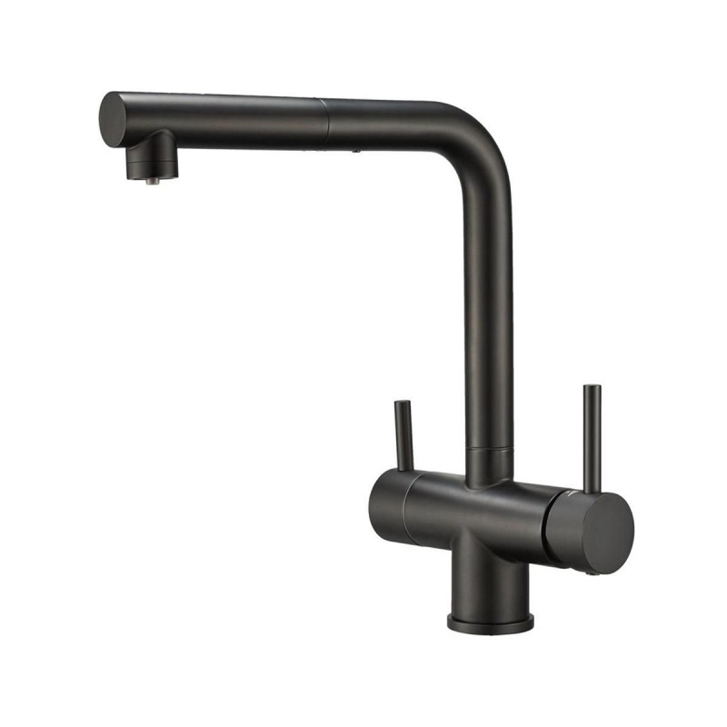 картинка Смеситель для кухни с выдвижной лейкой и подключением к фильтру, EMAR ЕС-7017, цвет Black от магазина SEFI