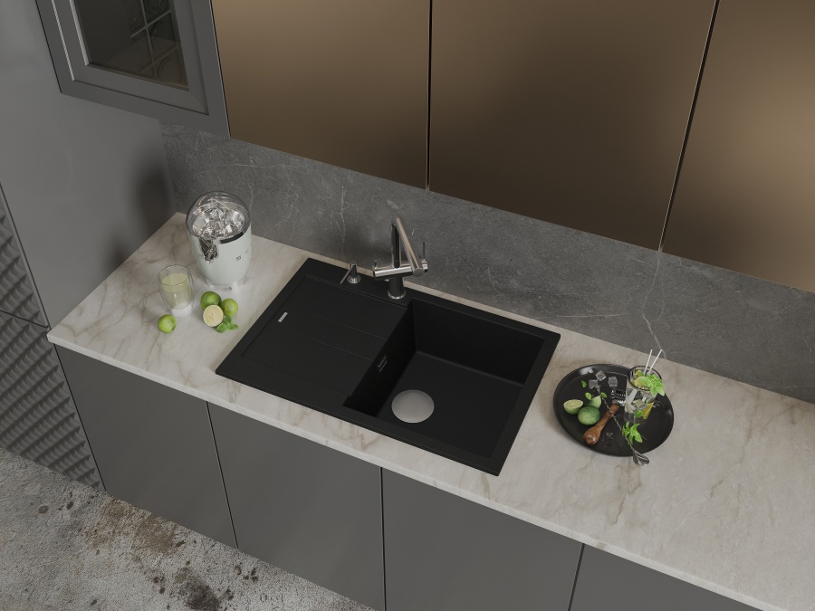 картинка Мойка Rivelato LUMO 7850 1-чаш 780*500 Черный 502 от магазина SEFI