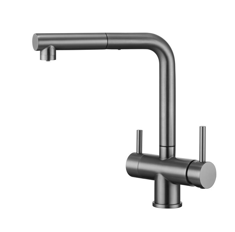 картинка Смеситель для кухни с выдвижной лейкой и подключением к фильтру, EMAR ЕС-7017, покрытие PVD, цвет Dark от магазина SEFI
