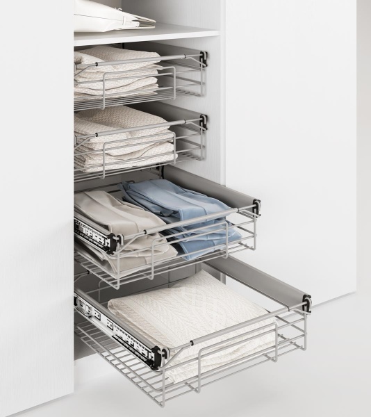 картинка Корзина выдвижная для одежды телескопическая 540-700 мм, высота 150 мм, цвет - серый от магазина SEFI