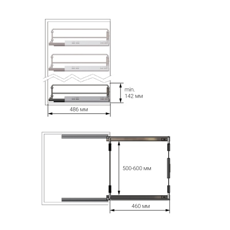картинка Комплект для сборки выдвижной корзины для одежды в секцию 500-600 мм, серый от магазина SEFI