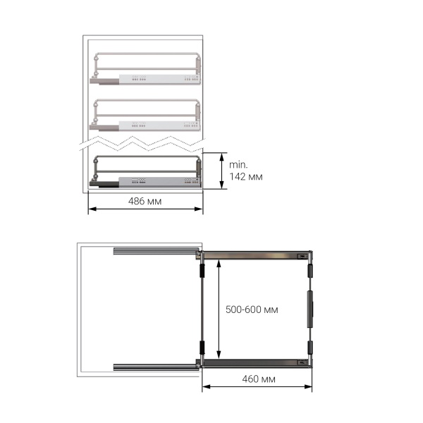 картинка Комплект для сборки выдвижной корзины для одежды в секцию 500-600 мм, серый от магазина SEFI