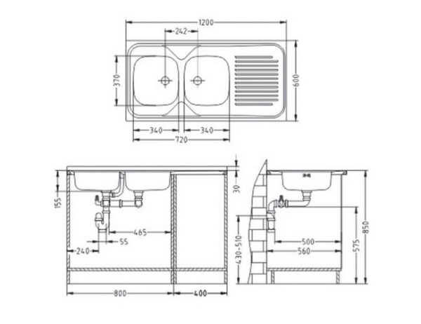 картинка Мойка CLASSIC 100R NAT-60 1200X600 правая в комплекте с сифоном 1071240, от магазина SEFI