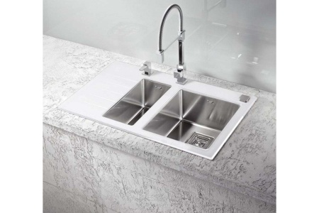 картинка Мойка Alveus CRYSTALIx 20 WHITE 860x540 1+1/2 правая, с сифоном 1127260, кол. 1119835, доз.1129080 от магазина SEFI