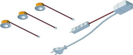 картинка Комплект: Три светодиодных светильника Pixel Set3, комплект 3х1,2Вт, 24В, свет холодный, тр-р, кабель хром, d35х15мм от магазина SEFI
