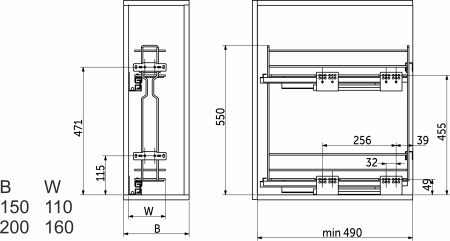 картинка Выдвижная корзина-карго 200 крепл.боковое/правое, графит WIEXPOL от магазина SEFI
