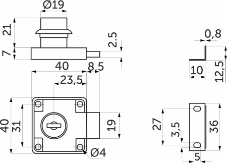картинка Замок для распашной двери механический 138 AKS c ломаным ключом от магазина SEFI