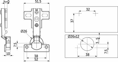 картинка Петля мини накладная с пружиной 38мм h0 slide-on AKS от магазина SEFI