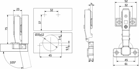 картинка Петля накладная с доводчиком 45мм h0 clip-on PRIME by AKS (саморезы, заглушки) (упак.-2шт.) от магазина SEFI