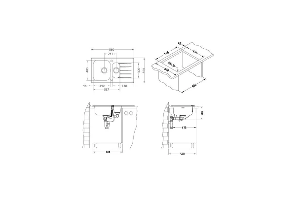картинка Мойка Alveus GLASSIX 20 RAL9005-90 (белый цвет) 860X500 1 +1/2 в компл.с сифон, от магазина SEFI