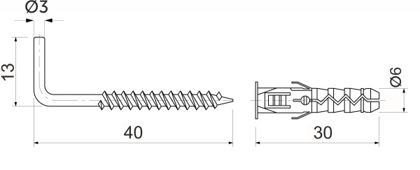 картинка Дюбель распорный с прямым крюком 06*30*40 (уп/200шт) РП магазин SEFI являющийся официальным дистрибьютором в России  картинка Дюбель распорный с прямым крюком 06*30*40 (уп/200шт) РП от магазина SEFI