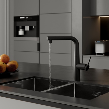 картинка Смеситель для кухни с фильтром и выдвижным изливом, черный матовый, Pure, IDDIS, PURBLPFi05 от магазина SEFI