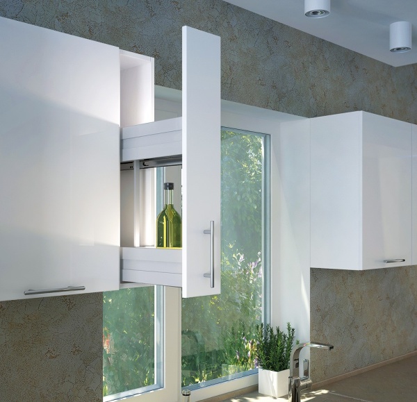 картинка Бутылочница Alumove Intouch Up в верхний шкаф с направ. Dynapro Grass, шир.фасада 150мм, глуб. 280м правая от магазина SEFI