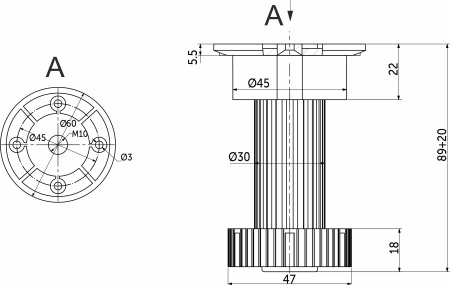 картинка Опора кухонная пласт. h100 трехсоставная под короткий саморез, черный (1уп=250шт) РБ от магазина SEFI