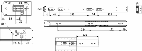картинка Направляющая шариковая L-550 h=45 AKS PLUS PUSH TO OPEN магазин SEFI являющийся официальным дистрибьютором в России  картинка Направляющая шариковая L-550 h=45 AKS PLUS PUSH TO OPEN от магазина SEFI