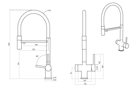 картинка Смеситель для кухонной мойки, с гибким гусаком и подключением фильтрованной воды EMAR EC-7024, цвет сатин c белым шлангом от магазина SEFI