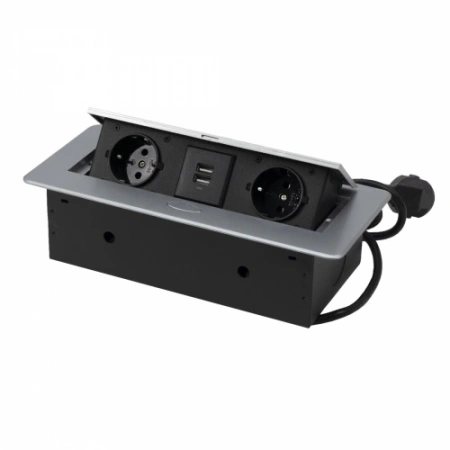 картинка Выдвижной удлинитель NOVA USB, 2 розетки, 2xUSB, алюминий, AKS от магазина SEFI