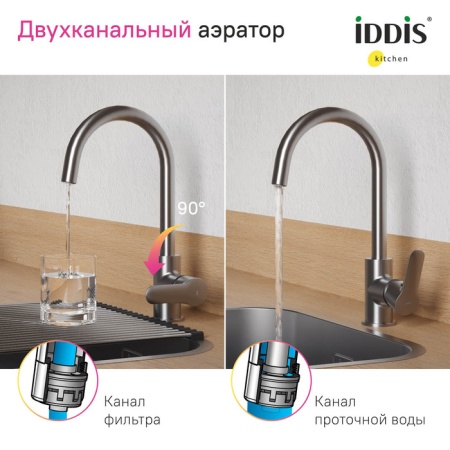 картинка Смеситель для кухни с каналом для фильтрованной воды, сатин, Cuba, IDDIS, CUBBNFJi05 от магазина SEFI
