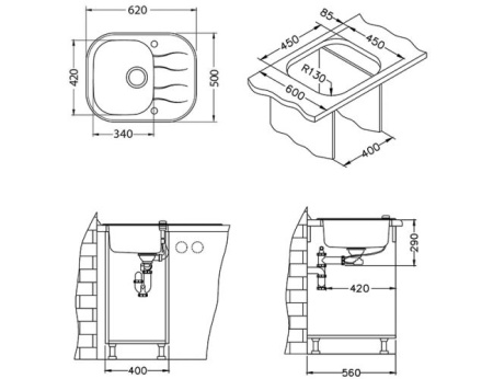 картинка Мойка WAVE 10 (Цвет под заказ) 620X5001X, в компл.с сиф. 1127251 от магазина SEFI