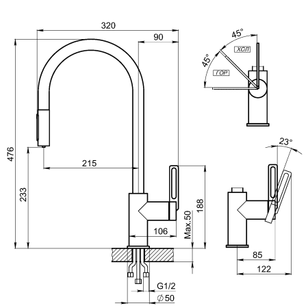 картинка Смеситель Granula GR-8168, АРКТИК, с выдвижным изливом от магазина SEFI