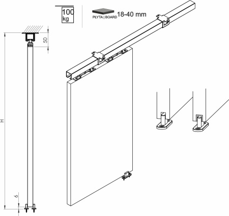 картинка Комплект STANDART для 1 раздвижной двери LAGUNA 100 кг (с направляющей L-2000 мм, с креплением направляющей к потолку) магазин SEFI являющийся официальным дистрибьютором в России  картинка Комплект STANDART для 1 раздвижной двери LAGUNA 100 кг (с направляющей L-2000 мм, с креплением направляющей к потолку) от магазина SEFI