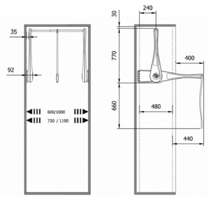 картинка Пантограф ONLY для одежды телескопический 730-1190 мм, цвет - серый от магазина SEFI