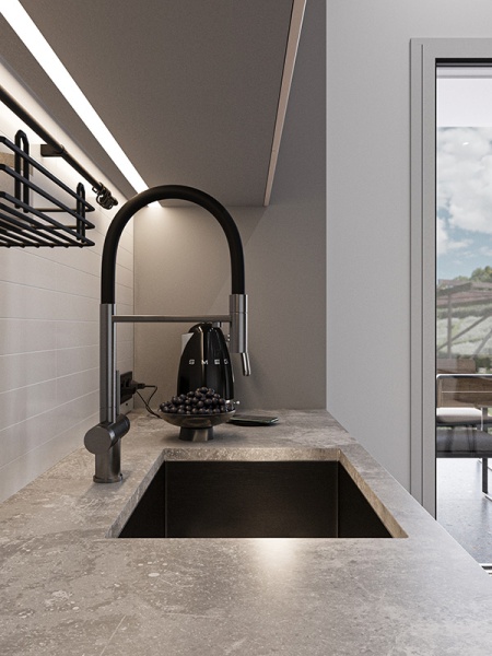 картинка Смеситель для кухонной мойки, с гибким гусаком и подключением фильтрованной воды EMAR EC-7024, цвет Чёрный PVD от магазина SEFI