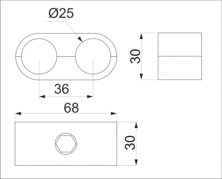 картинка Соединитель 2-х труб d25 (503А) простой параллельный, хром AKS от магазина SEFI