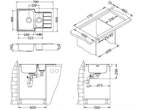 картинка Мойка ALVEUS LINE MAXIM 70 SAT-90 795X505 в компл. с сифоном 1130555, от магазина SEFI