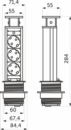 картинка Выдвижной удлинитель Vulcan, 60 мм 3 розетки, крышка пластик, цвет алюминий, AKS от магазина SEFI