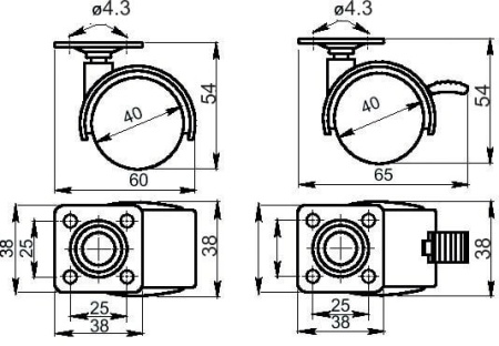 картинка Колесо меб. пласт. d40 с площадкой с торм., черный AKS от магазина SEFI