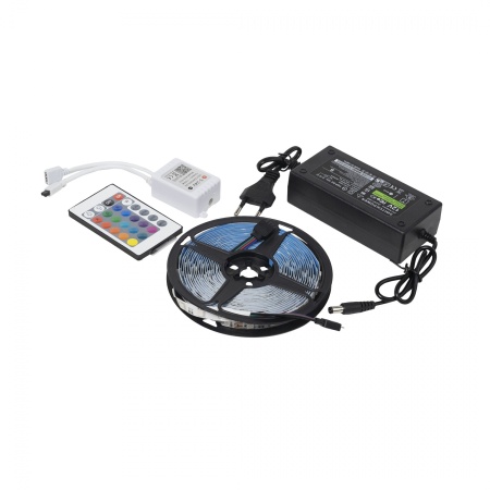 картинка Лента светодиодная RGB - 9W/m, 12V, 10мм, 5050, 54 д/м, IP20, цветная - 5м, + блок питания + контроллер, AKS от магазина SEFI