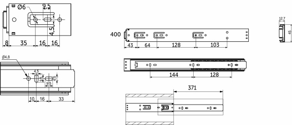 картинка Направляющая шариковая L-400 h=45 PRIME by AKS PUSH TO OPEN A магазин SEFI являющийся официальным дистрибьютором в России  картинка Направляющая шариковая L-400 h=45 PRIME by AKS PUSH TO OPEN A от магазина SEFI