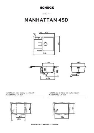 картинка Кухонная мойка SCHOCK MANHATTAN 45D CRISTALITE оникс от магазина SEFI