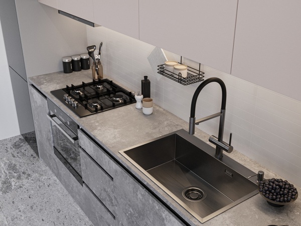 картинка Мойка EMAR 125A, покрытие PVD, цвет Чёрный - с дозатором в комплекте от магазина SEFI