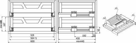 картинка Выдвижная корзина-сушка 600 PRIME LINE 2 ур. нерж.сталь, инокс AKS от магазина SEFI