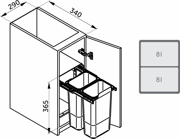 картинка Мусорные контейнеры выдвижные 330 ALADIN (8LT, 8LT), цветной REJS от магазина SEFI