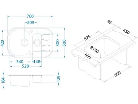 картинка Мойка Alveus WAVE UP 30 черный 760X5001+1/2, в компл.с сиф.1123353 от магазина SEFI