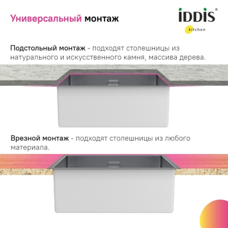 картинка Мойка, нерж.сталь, универсального монтажа, графит, 440*440,  Edifice, IDDIS, EDI44G0i77 от магазина SEFI