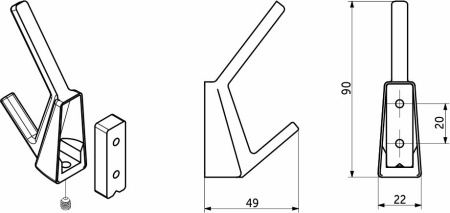 картинка Крючок меб. двухрожковый мет. SENT хром AKS от магазина SEFI