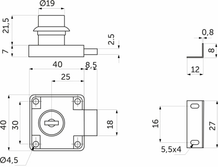 картинка Замок для распашной двери механический 138 AKS планка мини от магазина SEFI