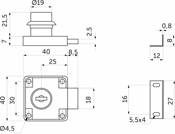 картинка Замок для распашной двери механический 138 AKS планка мини от магазина SEFI