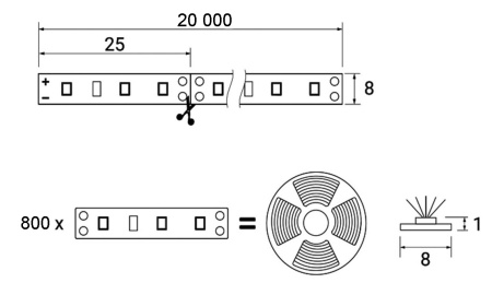 картинка Лента светодиодная - 9,6W/m, 12V, 8мм, 2835, 120 д/м, IP20, холодный белый (6000K) - 20 м, AKS от магазина SEFI