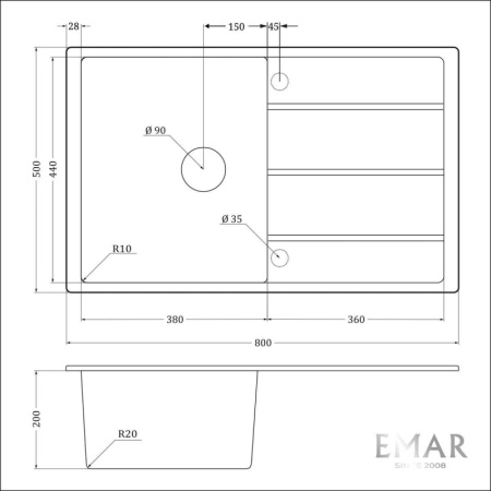 картинка Мойка EMAR 1800.Q, цвет Морион от магазина SEFI