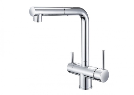 картинка Смеситель для кухни с выдвижной лейкой и подключением к фильтру, EMAR ЕС-7017, цвет Хром от магазина SEFI