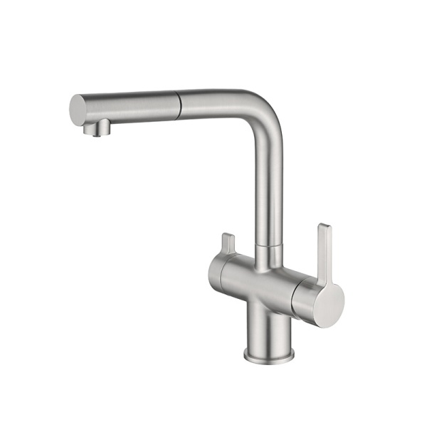 картинка Смеситель Oulin OL-8026 с выдвижным душем и подключением фильтрованной воды, цвет сатин от магазина SEFI