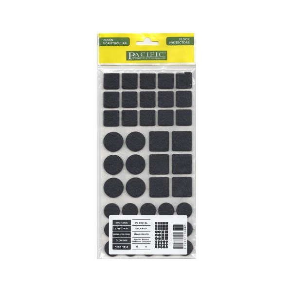картинка Подкладка самоприлипающая фетровая микс (d20, 20 х 20 - 15 штук d25, 25 х 25 - 6 штук) черная Pacific PC 6001 BL от магазина SEFI