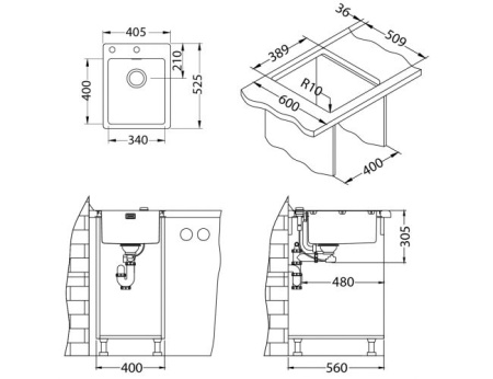 картинка Мойка PURE 10 KMB-90 405X525 в компл.с сифоном 1127252, от магазина SEFI