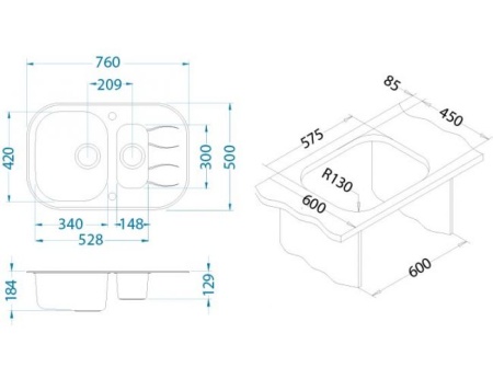 картинка Мойка Alveus WAVE 30 белый 760x5001+1/2, в комплекте с сифоном 1077134 от магазина SEFI