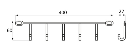 картинка Вешалка настенная на 5 крючков 400*60*40, хром AKS от магазина SEFI